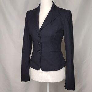 VNTG Y2K Elie Tahari Navy Blue Stitched Fitted 3 Button Blazer Women's 2
